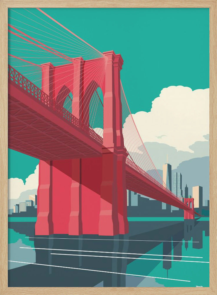 Brooklyn Bridge NYC Red - Stretched Canvas, Poster or Fine Art Print I Heart Wall Art