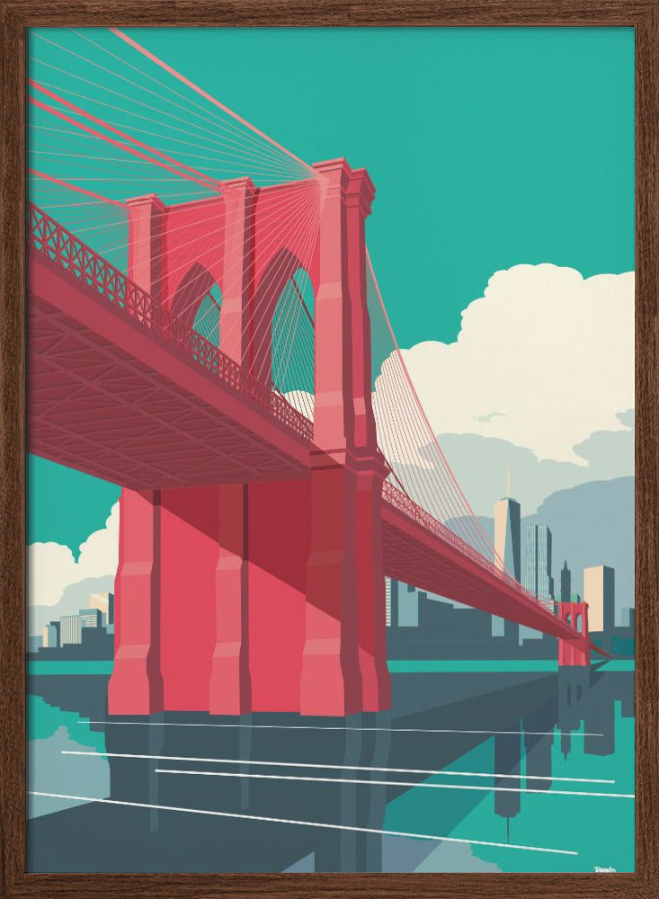 Brooklyn Bridge NYC Red - Stretched Canvas, Poster or Fine Art Print I Heart Wall Art