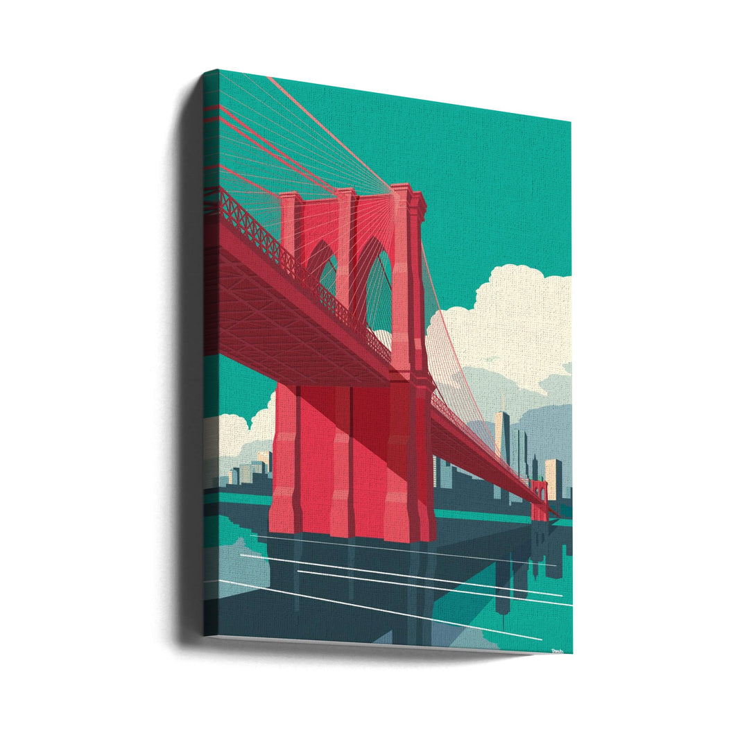 Brooklyn Bridge NYC Red - Stretched Canvas, Poster or Fine Art Print I Heart Wall Art