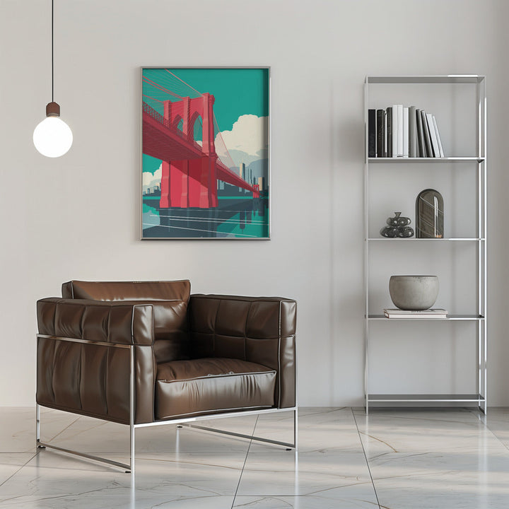 Brooklyn Bridge NYC Red - Stretched Canvas, Poster or Fine Art Print I Heart Wall Art