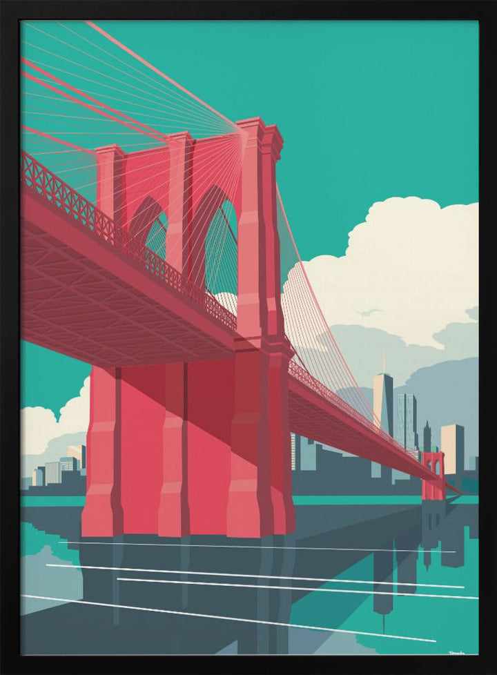 Brooklyn Bridge NYC Red - Stretched Canvas, Poster or Fine Art Print I Heart Wall Art