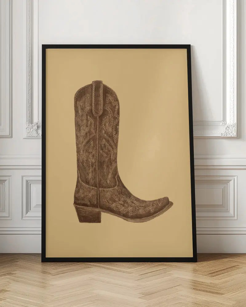 Brown Cowgirl Boot - Stretched Canvas, Poster or Fine Art Print I Heart Wall Art