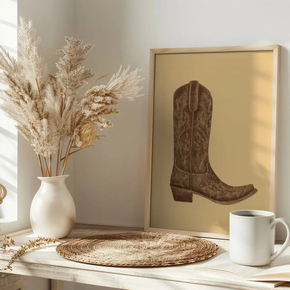 Brown Cowgirl Boot - Stretched Canvas, Poster or Fine Art Print I Heart Wall Art
