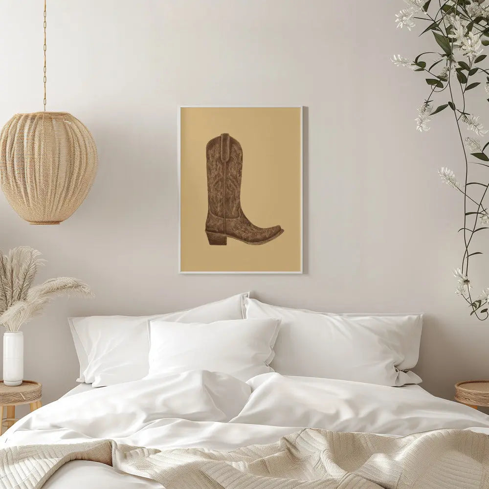 Brown Cowgirl Boot - Stretched Canvas, Poster or Fine Art Print I Heart Wall Art
