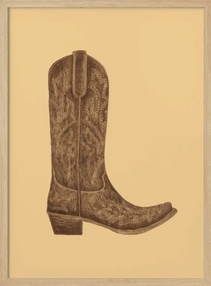 Brown Cowgirl Boot - Stretched Canvas, Poster or Fine Art Print I Heart Wall Art