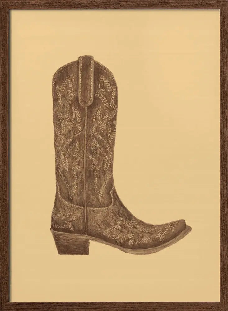 Brown Cowgirl Boot - Stretched Canvas, Poster or Fine Art Print I Heart Wall Art