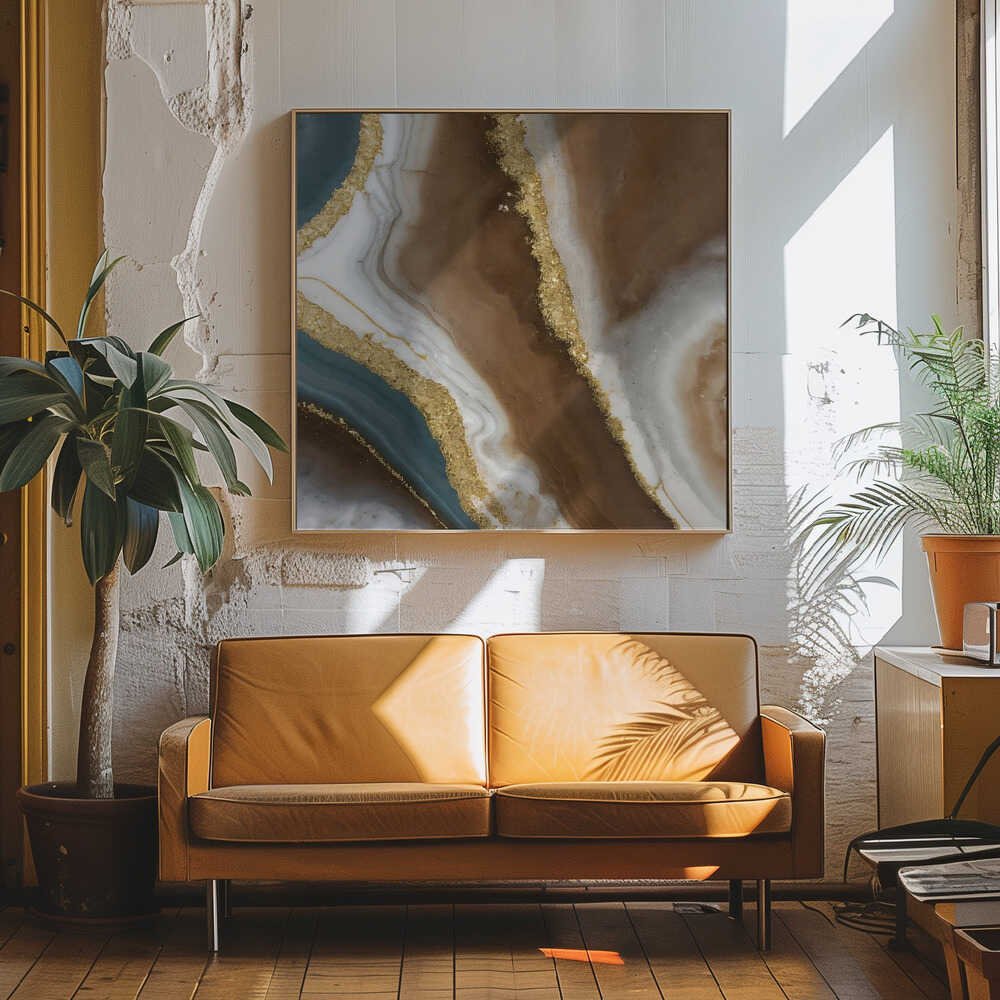 Brown Gold Agate Swirl - Square Stretched Canvas, Poster or Fine Art Print - I Heart Wall Art - Poster Print, Canvas Print or Framed Art Print