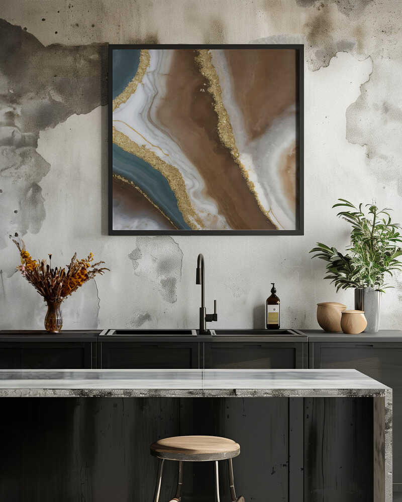 Brown Gold Agate Swirl - Square Stretched Canvas, Poster or Fine Art Print - I Heart Wall Art - Poster Print, Canvas Print or Framed Art Print
