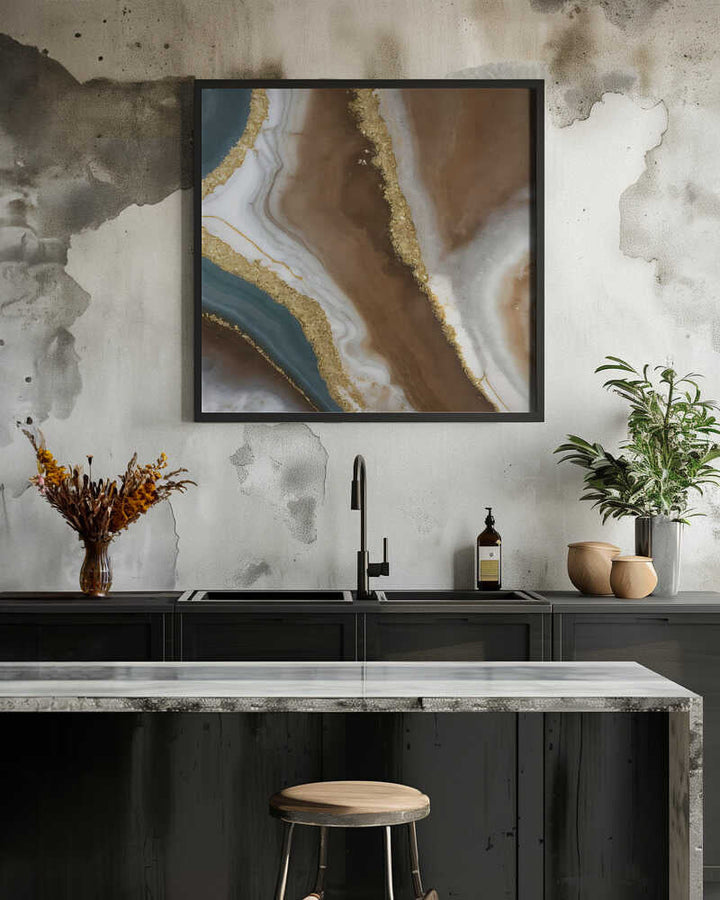 Brown Gold Agate Swirl - Square Stretched Canvas, Poster or Fine Art Print - I Heart Wall Art - Poster Print, Canvas Print or Framed Art Print