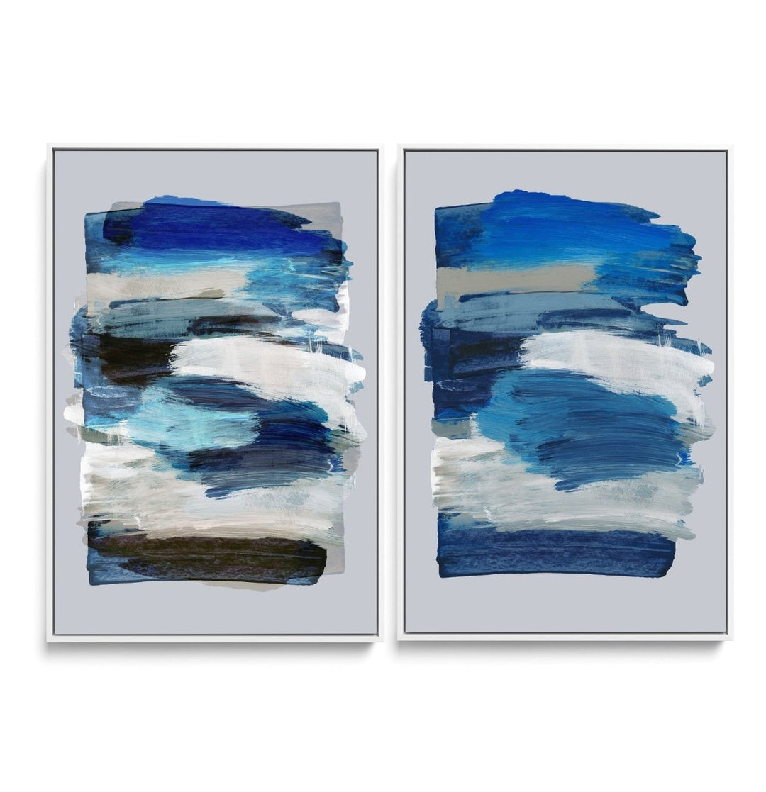 BrushStrokes 78 x 78Y by Marieke Bohmer - Abstract Two Piece Set, Contemporary Blue &amp; Red Geometric Artworkls - I Heart Wall Art - Poster Print, Canvas Print or Framed Art Print