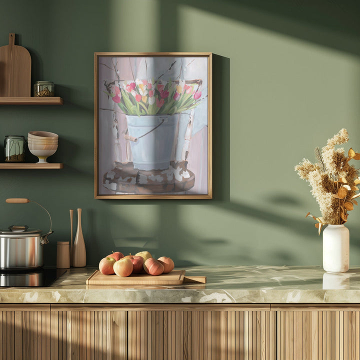 Bucket of Flowers - Stretched Canvas, Poster or Fine Art Print I Heart Wall Art