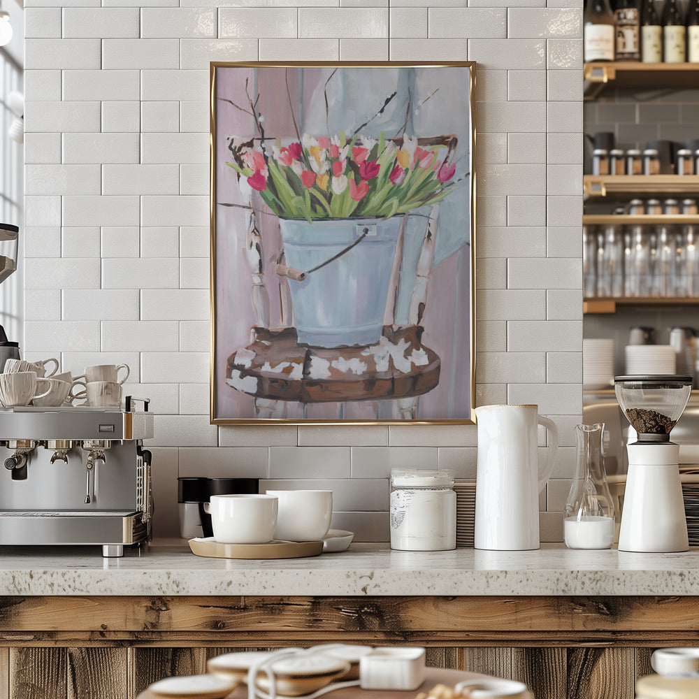 Bucket of Flowers - Stretched Canvas, Poster or Fine Art Print I Heart Wall Art