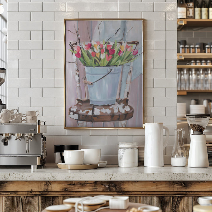 Bucket of Flowers - Stretched Canvas, Poster or Fine Art Print I Heart Wall Art