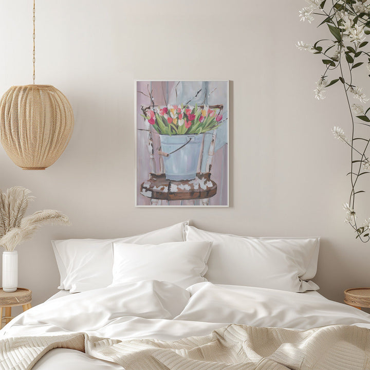 Bucket of Flowers - Stretched Canvas, Poster or Fine Art Print I Heart Wall Art