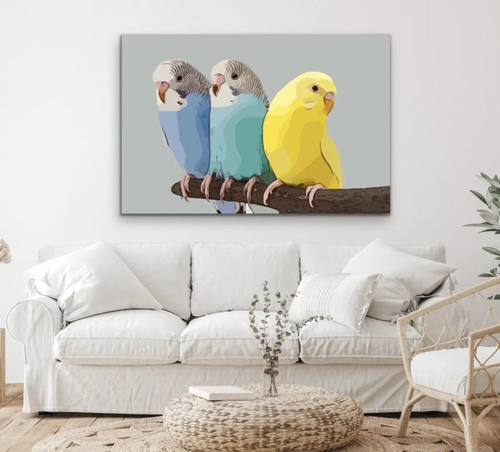 Budgies - Budgerigar and Canary Bright Contemporary Bird Print - I Heart Wall Art - Poster Print, Canvas Print or Framed Art Print