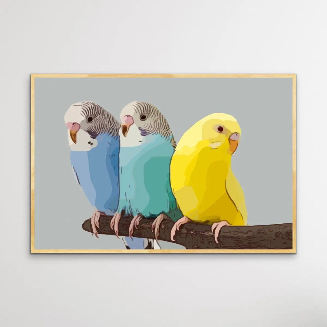 Budgies - Budgerigar and Canary Bright Contemporary Bird Print - I Heart Wall Art - Poster Print, Canvas Print or Framed Art Print