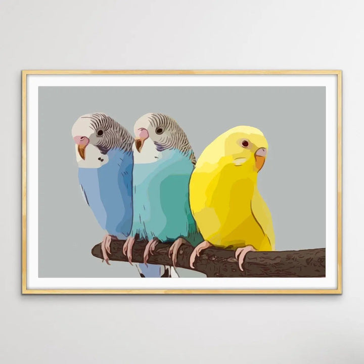 Budgies - Budgerigar and Canary Bright Contemporary Bird Print - I Heart Wall Art - Poster Print, Canvas Print or Framed Art Print