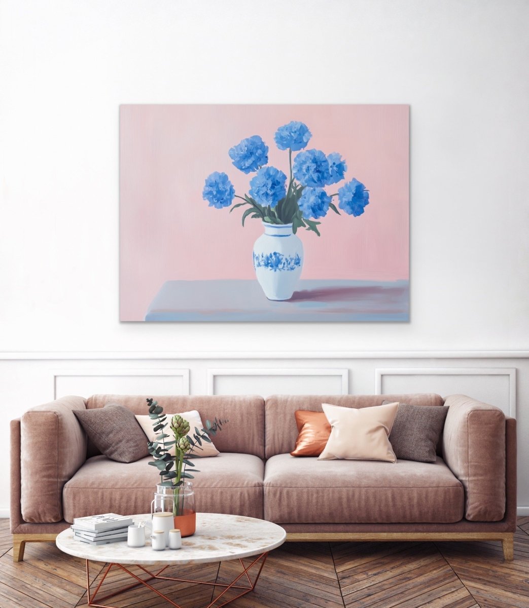 Bunch of Blue - Still Life Vase of Flowers, Stretched Canvas or Wall Art Print - I Heart Wall Art - Poster Print, Canvas Print or Framed Art Print