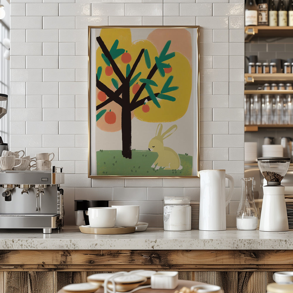 Bunny Under Apple Tree - Stretched Canvas, Poster or Fine Art Print I Heart Wall Art
