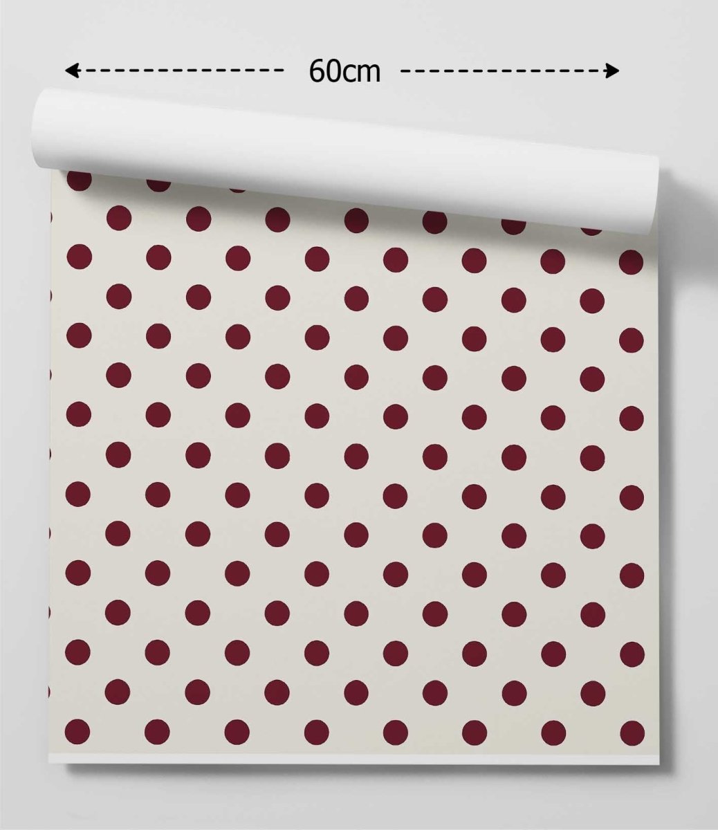 Burgundy and Cream Polka Dot Wallpaper - Quality Peel and Stick Adhesive Wallpaper - I Heart Wall Art - Poster Print, Canvas Print or Framed Art Print