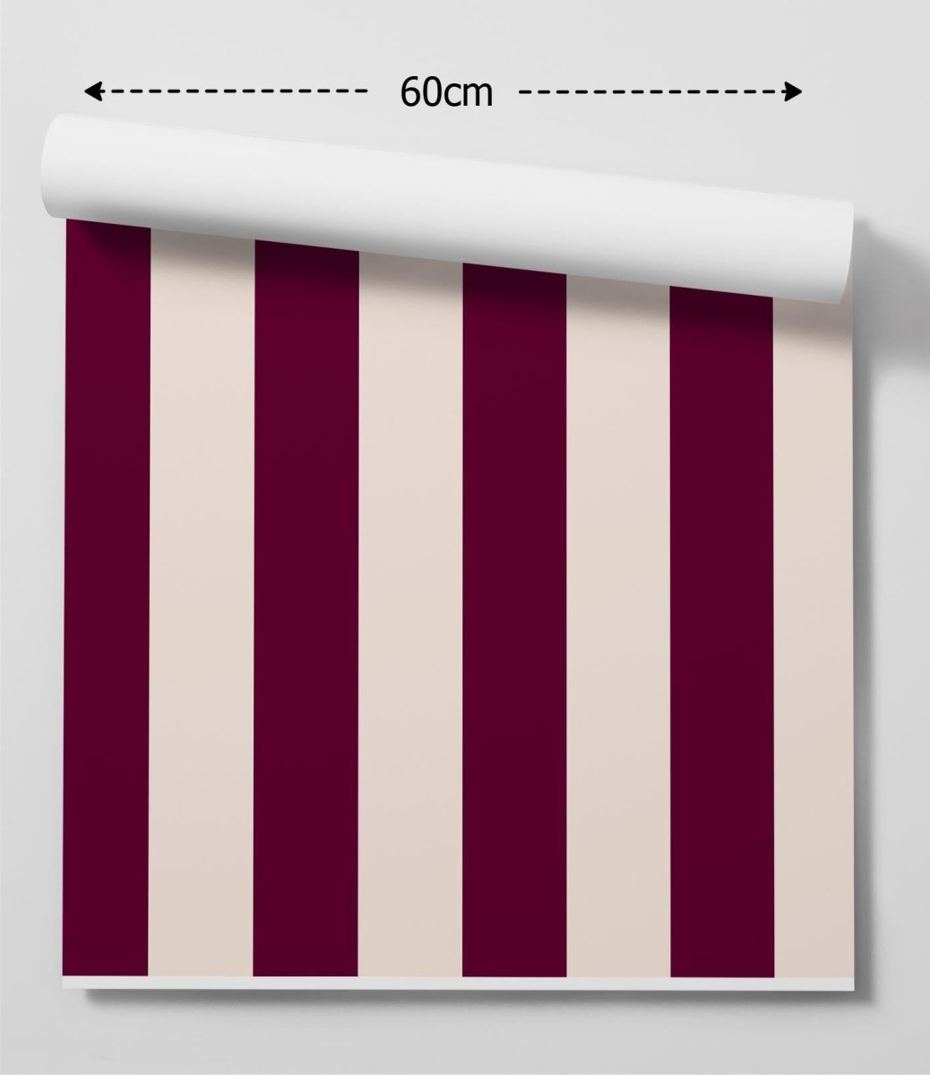 Burgundy and Cream Stripe Wallpaper - Quality Peel and Stick Adhesive Wallpaper - I Heart Wall Art - Poster Print, Canvas Print or Framed Art Print