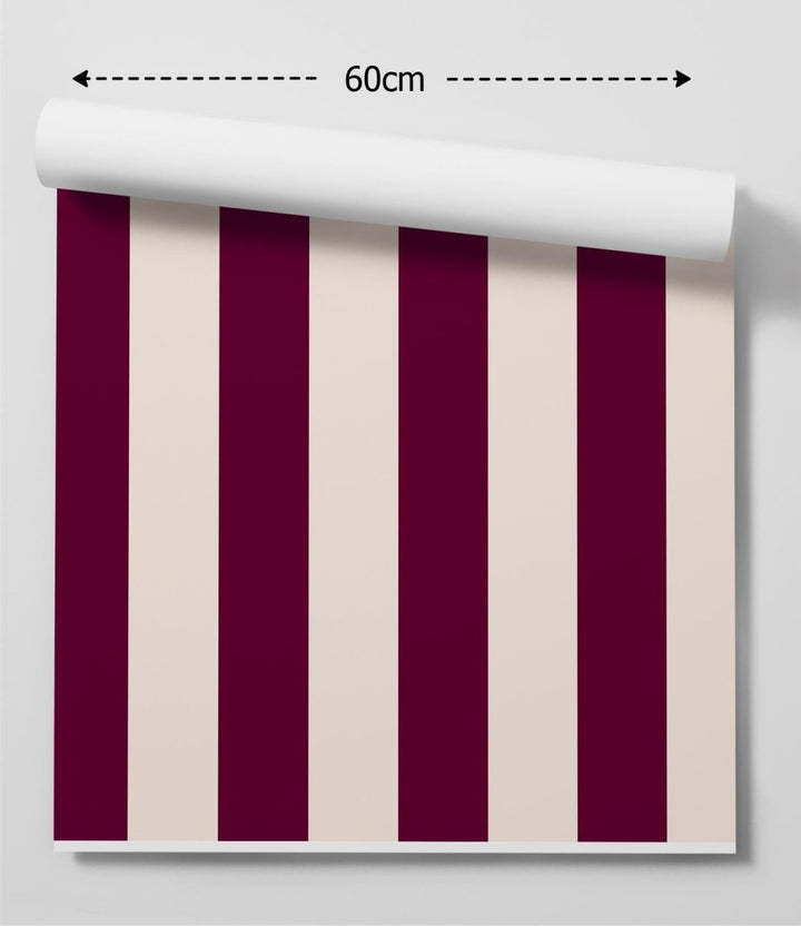 Burgundy and Cream Stripe Wallpaper - Quality Peel and Stick Adhesive Wallpaper - I Heart Wall Art - Poster Print, Canvas Print or Framed Art Print
