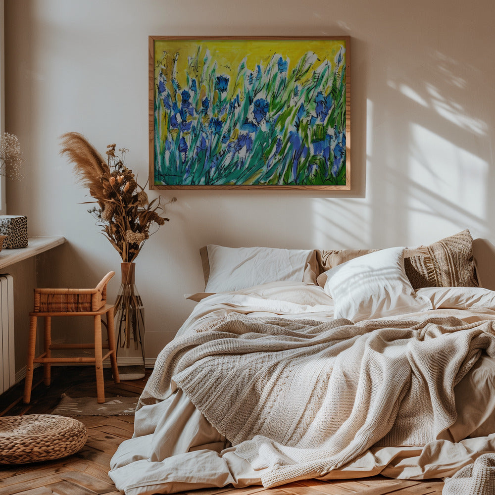 Burst of Blue Blooms - Stretched Canvas, Poster or Fine Art Print I Heart Wall Art