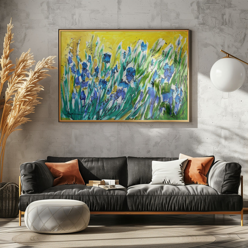 Burst of Blue Blooms - Stretched Canvas, Poster or Fine Art Print I Heart Wall Art