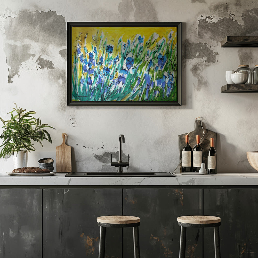 Burst of Blue Blooms - Stretched Canvas, Poster or Fine Art Print I Heart Wall Art