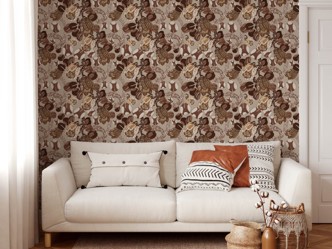 Bush Garden - Natural Toned Vintage - Style Wallpaper - I Heart Wall Art - Poster Print, Canvas Print or Framed Art Print