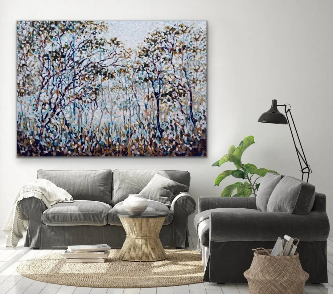Bush Song - Original Abstract Australian Bush Nature Painting Stretched Canvas Wall Art Print - Nature Wall Art - I Heart Wall Art - Poster Print, Canvas Print or Framed Art Print