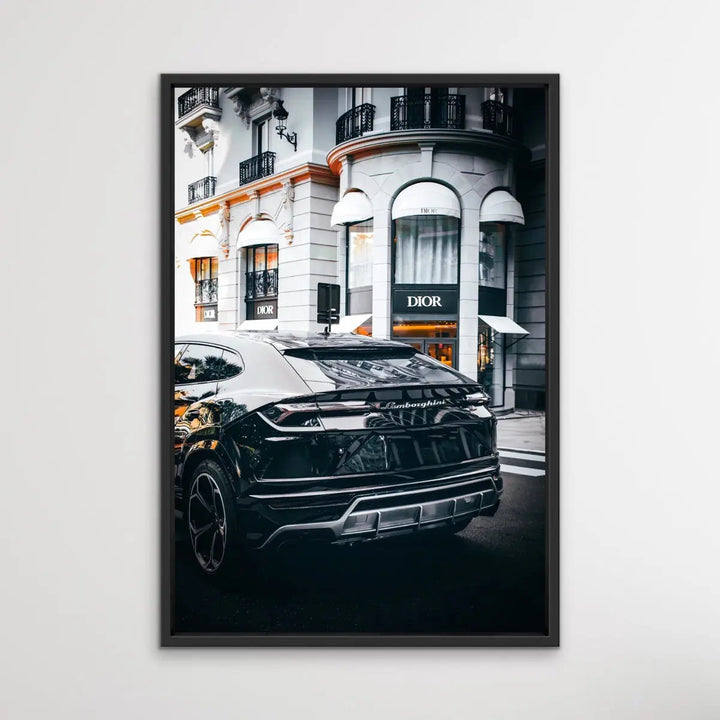 Buying Luxury - Photographic Print Showing Lamborghini Passing A Dior Boutique I Heart Wall Art Australia 