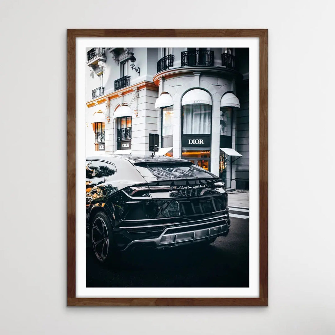Buying Luxury - Photographic Print Showing Lamborghini Passing A Dior Boutique I Heart Wall Art Australia 