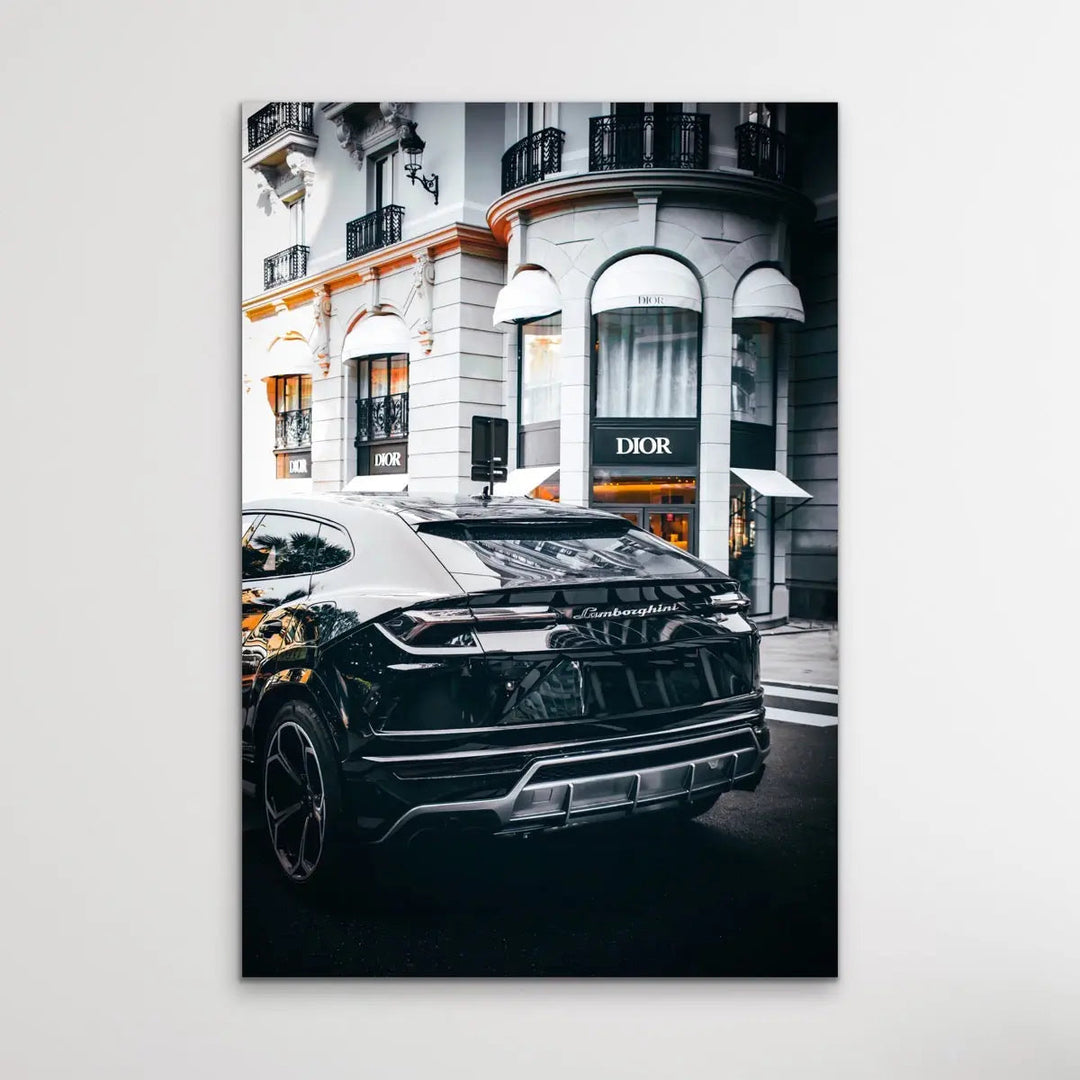 Buying Luxury - Photographic Print Showing Lamborghini Passing A Dior Boutique I Heart Wall Art Australia 