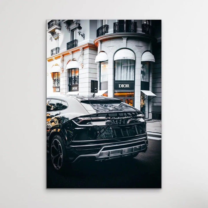 Buying Luxury - Photographic Print Showing Lamborghini Passing A Dior Boutique I Heart Wall Art Australia 