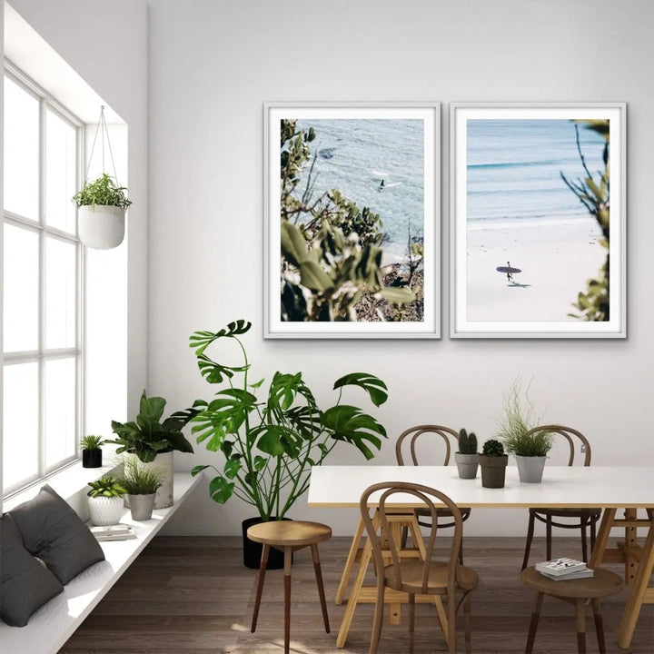 Byron Bay Surf - Two Piece Coastal Byron Bay Surfer Print Set Diptych - I Heart Wall Art - Poster Print, Canvas Print or Framed Art Print