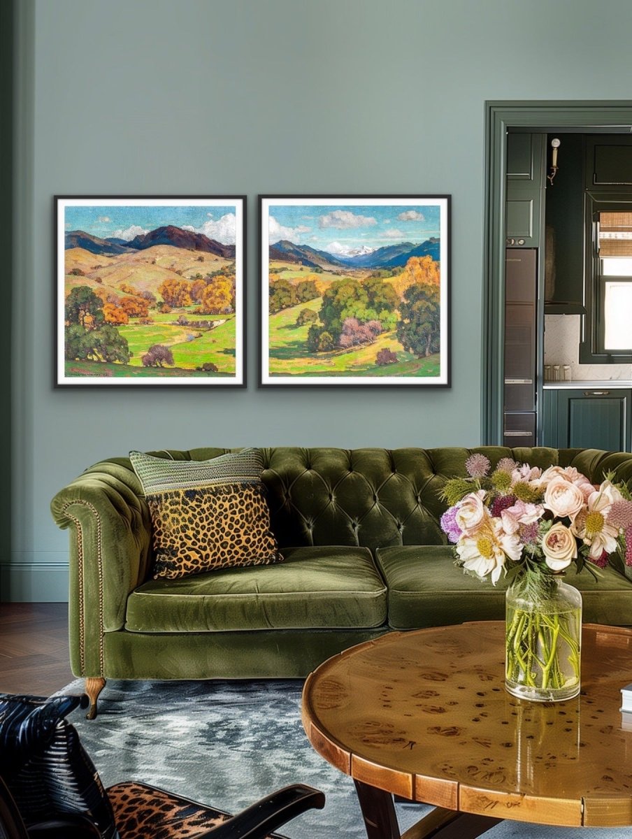 California Landscape by William Wendt - Two Piece Square Landscape Painting Set - I Heart Wall Art - Poster Print, Canvas Print or Framed Art Print