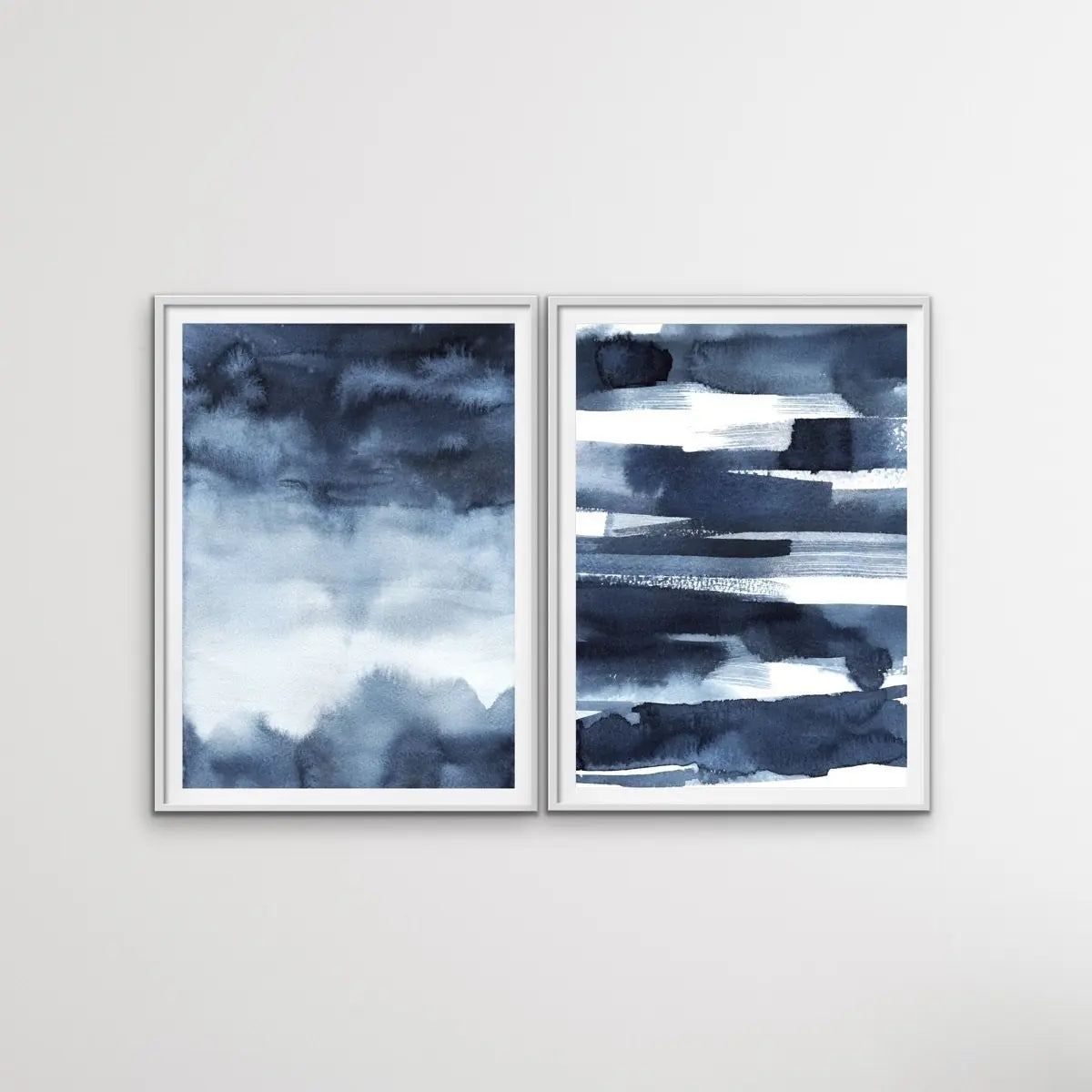 Calm - Two Piece Hamptons Blue Watercolour Wall Art Prints Artwork Diptych - I Heart Wall Art