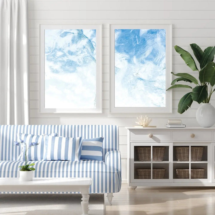 Calm Waters -Two Piece Underwater Hamptons Blue Prints For Coastal Beach Homes Diptych - I Heart Wall Art - Poster Print, Canvas Print or Framed Art Print
