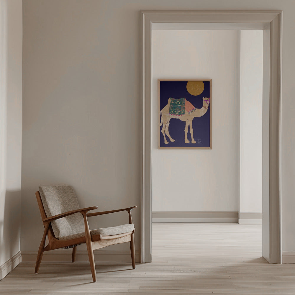 Camel and Moon   Erum Khalili.png - Stretched Canvas, Poster or Fine Art Print I Heart Wall Art