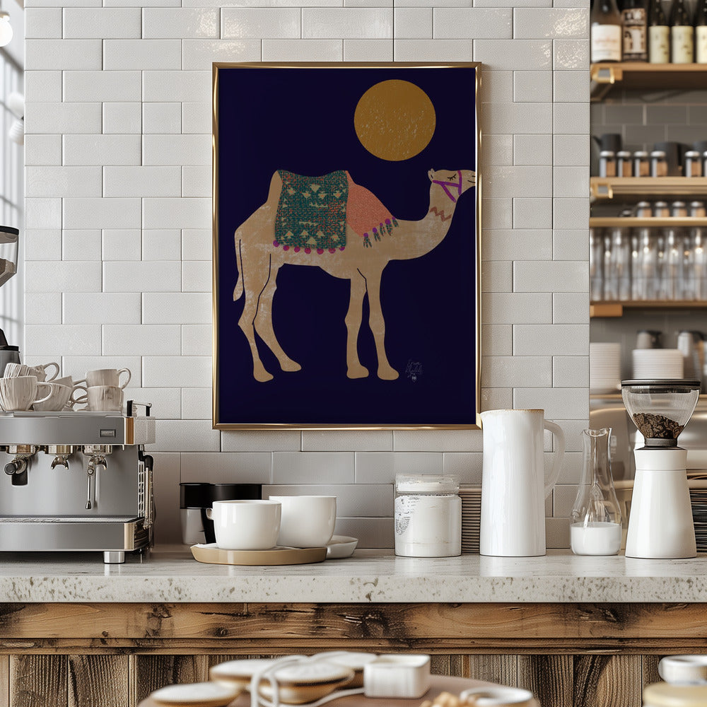 Camel and Moon   Erum Khalili.png - Stretched Canvas, Poster or Fine Art Print I Heart Wall Art