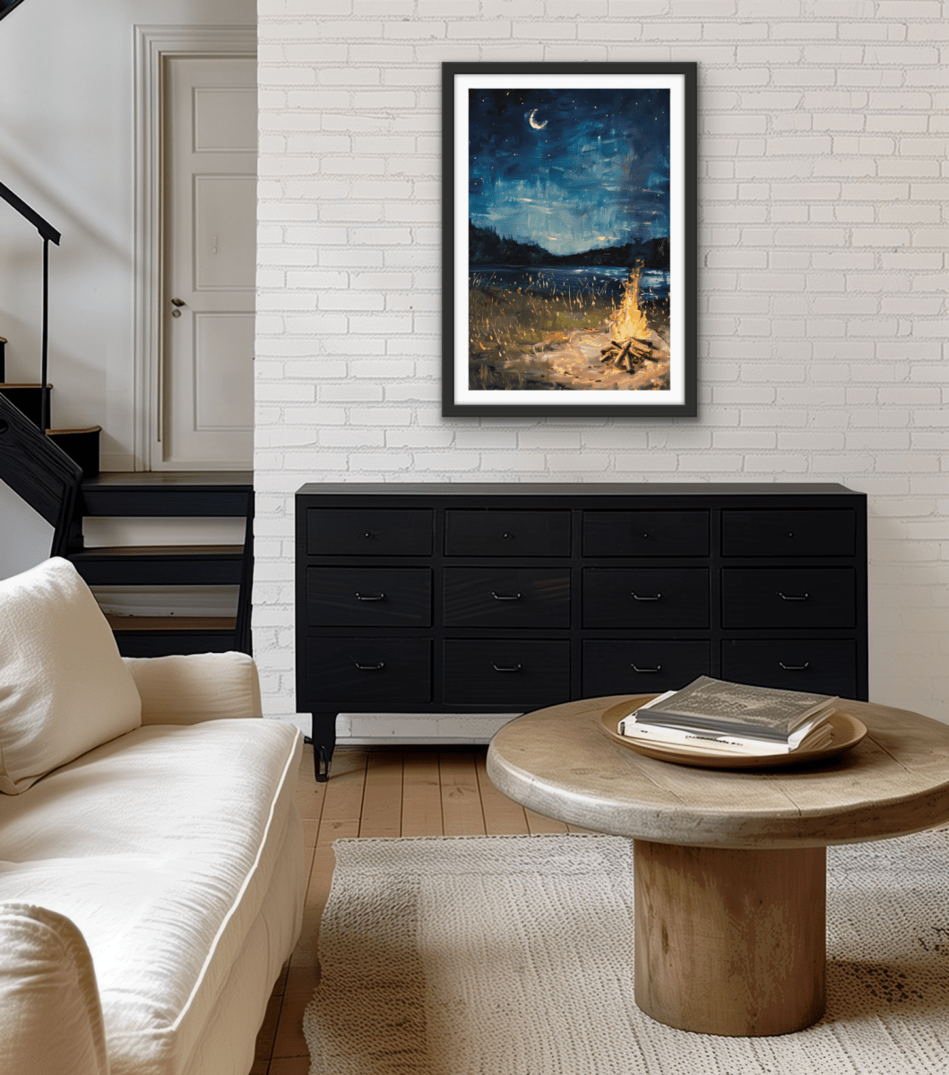 Camping Under The Crescent - Night Landscape Stretched Canvas or Wall Art Print - I Heart Wall Art - Poster Print, Canvas Print or Framed Art Print