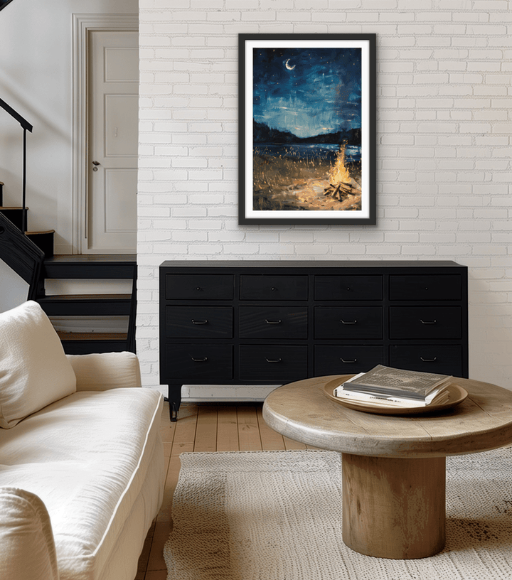 Camping Under The Crescent - Night Landscape Stretched Canvas or Wall Art Print - I Heart Wall Art - Poster Print, Canvas Print or Framed Art Print