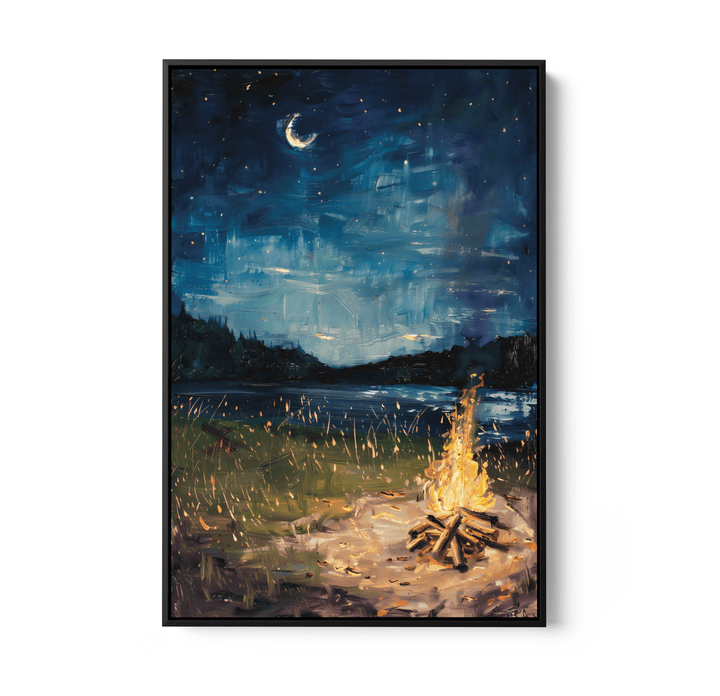 Camping Under The Crescent - Night Landscape Stretched Canvas or Wall Art Print - I Heart Wall Art - Poster Print, Canvas Print or Framed Art Print