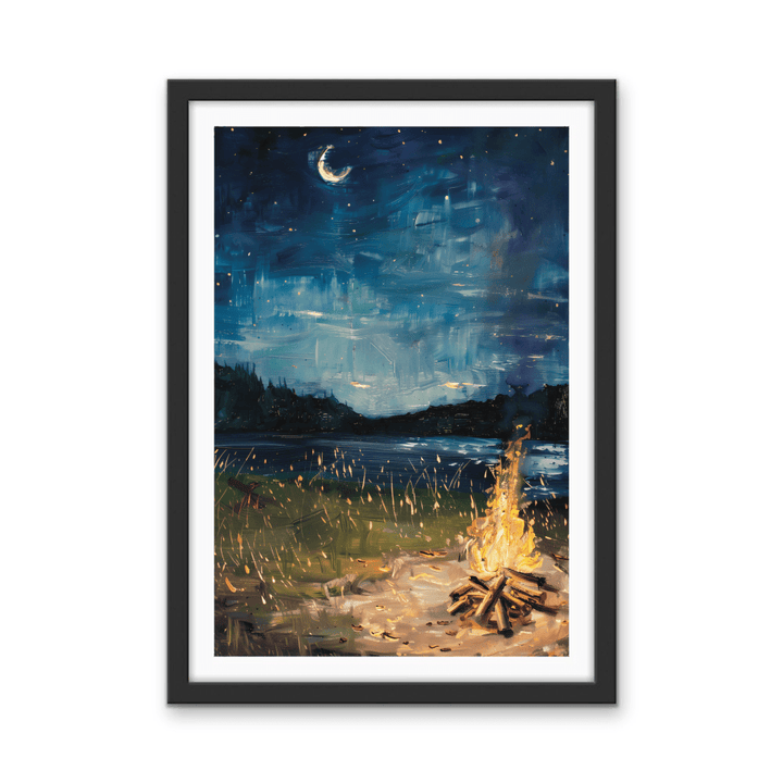 Camping Under The Crescent - Night Landscape Stretched Canvas or Wall Art Print - I Heart Wall Art - Poster Print, Canvas Print or Framed Art Print