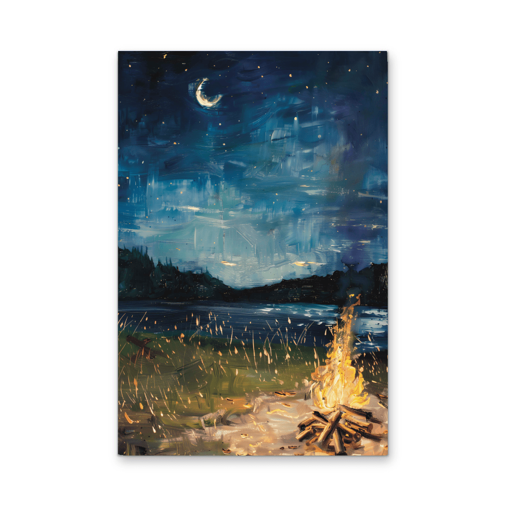 Camping Under The Crescent - Night Landscape Stretched Canvas or Wall Art Print - I Heart Wall Art - Poster Print, Canvas Print or Framed Art Print