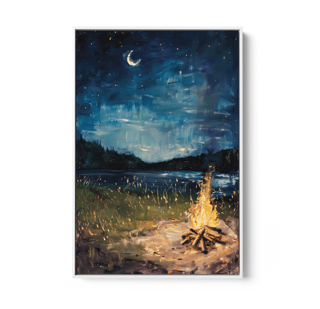 Camping Under The Crescent - Night Landscape Stretched Canvas or Wall Art Print - I Heart Wall Art - Poster Print, Canvas Print or Framed Art Print