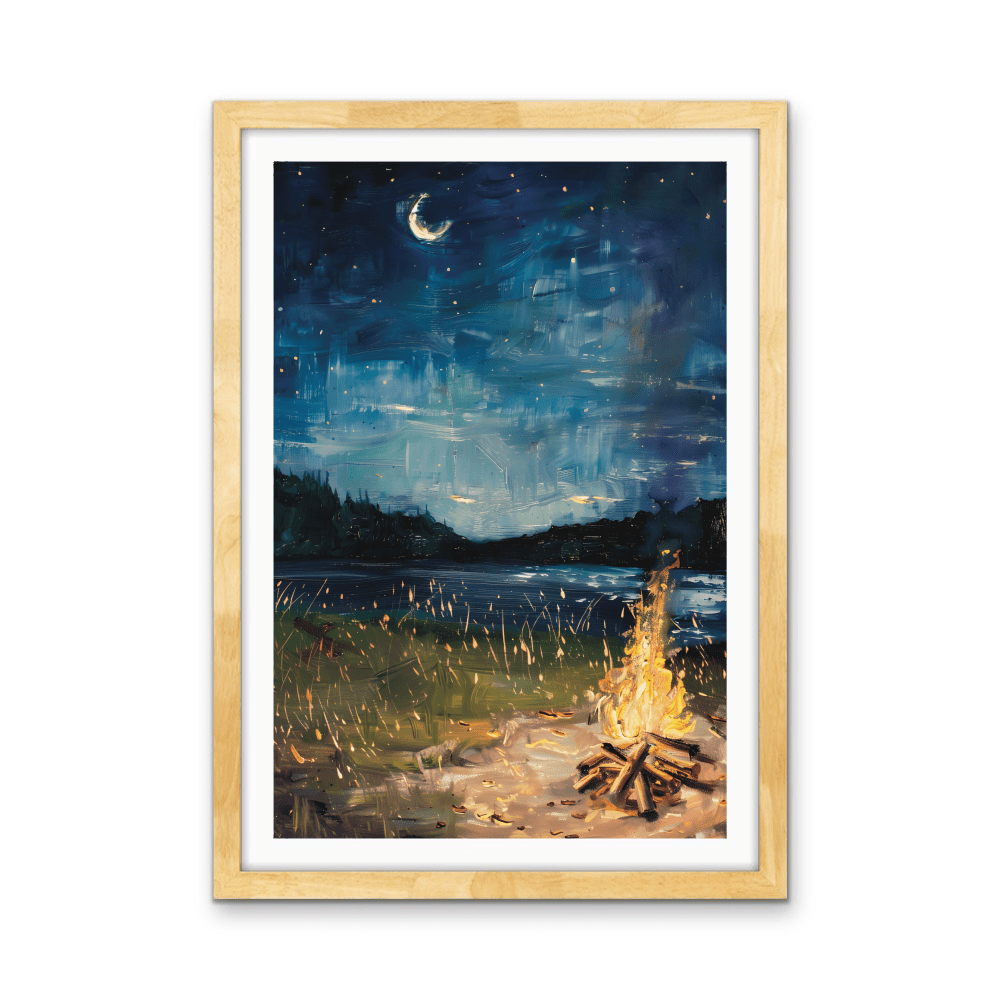 Camping Under The Crescent - Night Landscape Stretched Canvas or Wall Art Print - I Heart Wall Art - Poster Print, Canvas Print or Framed Art Print