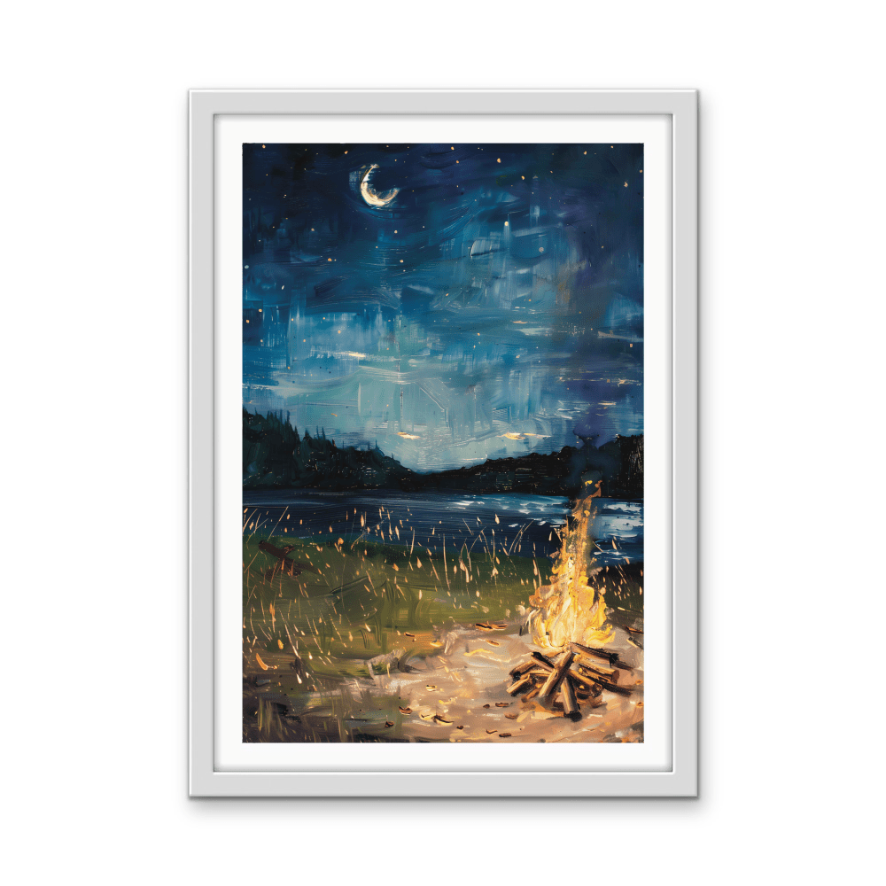 Camping Under The Crescent - Night Landscape Stretched Canvas or Wall Art Print - I Heart Wall Art - Poster Print, Canvas Print or Framed Art Print