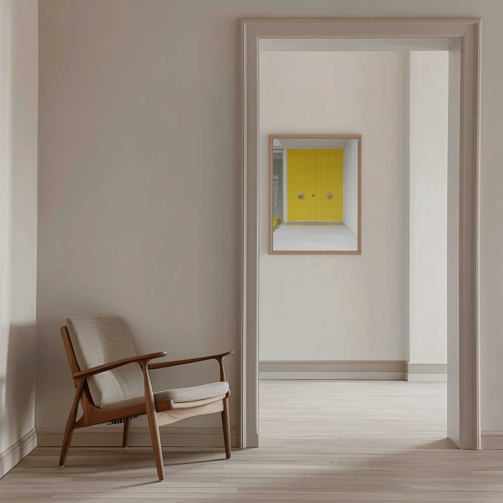 Canary Yellow Doors on a Mid - Century Modern - Stretched Canvas, Poster or Fine Art Print - I Heart Wall Art - Poster Print, Canvas Print or Framed Art Print